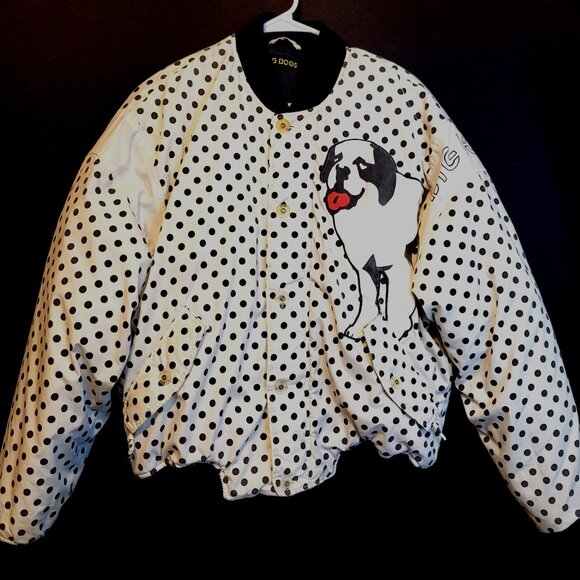 Big Dogs Polka Dot Puffer Coat Dog Logo Print Zip Pockets Adult M/L 90s Retro - Picture 1 of 12